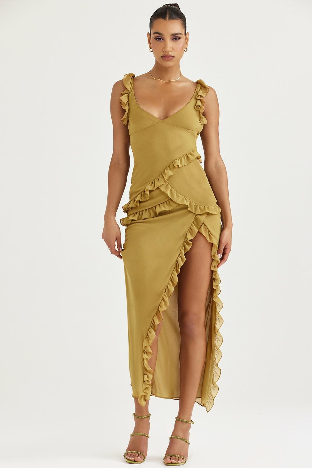 Pixie  olive ruffle maxi dress Product Image
