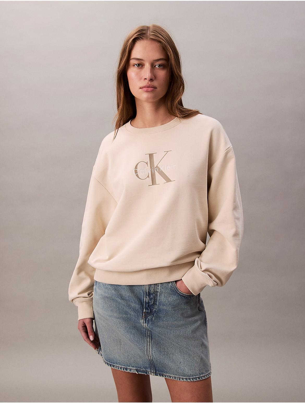 Calvin Klein Womens Monologo French Terry Relaxed Sweatshirt - Grey Product Image