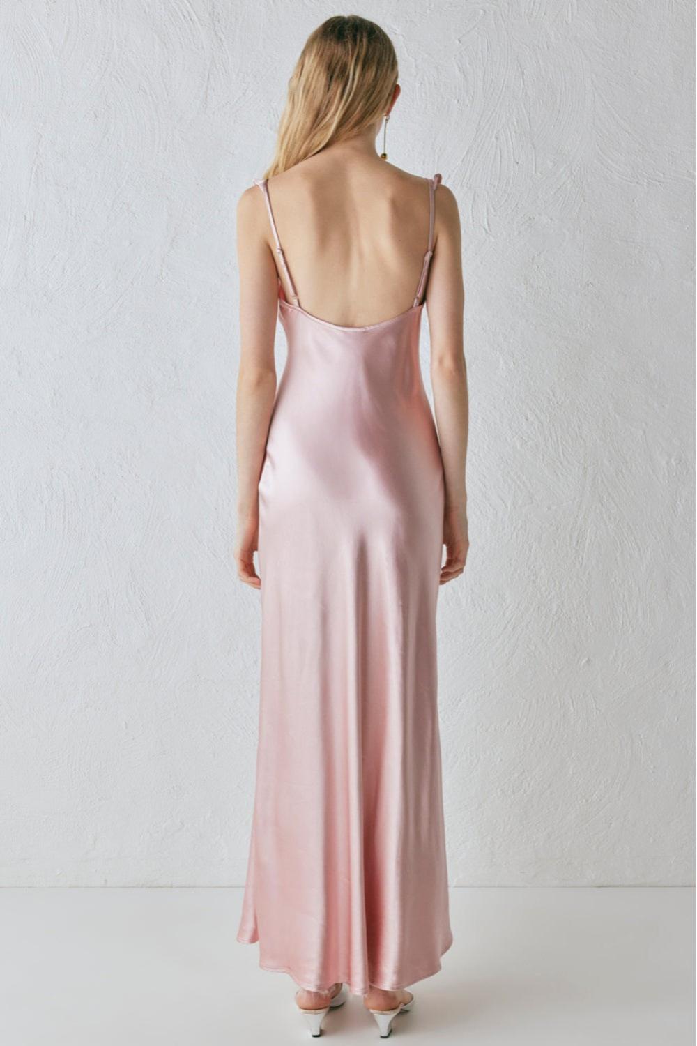 Rosalia Satin Bias Cut Maxi Dress Blush Product Image