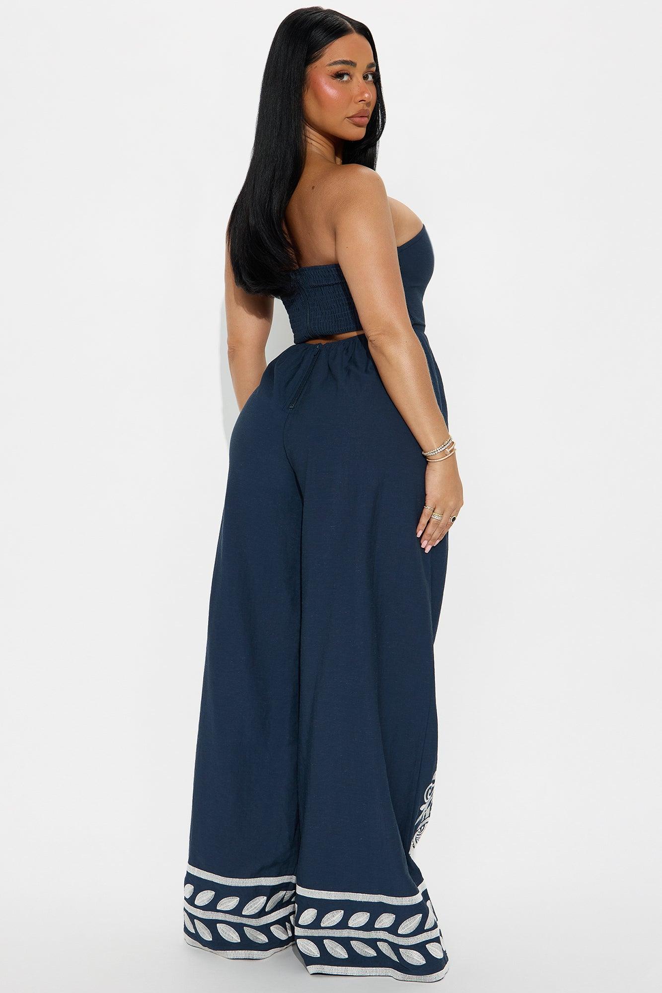 Bowie Linen Wide Leg Jumpsuit - Navy Female Product Image