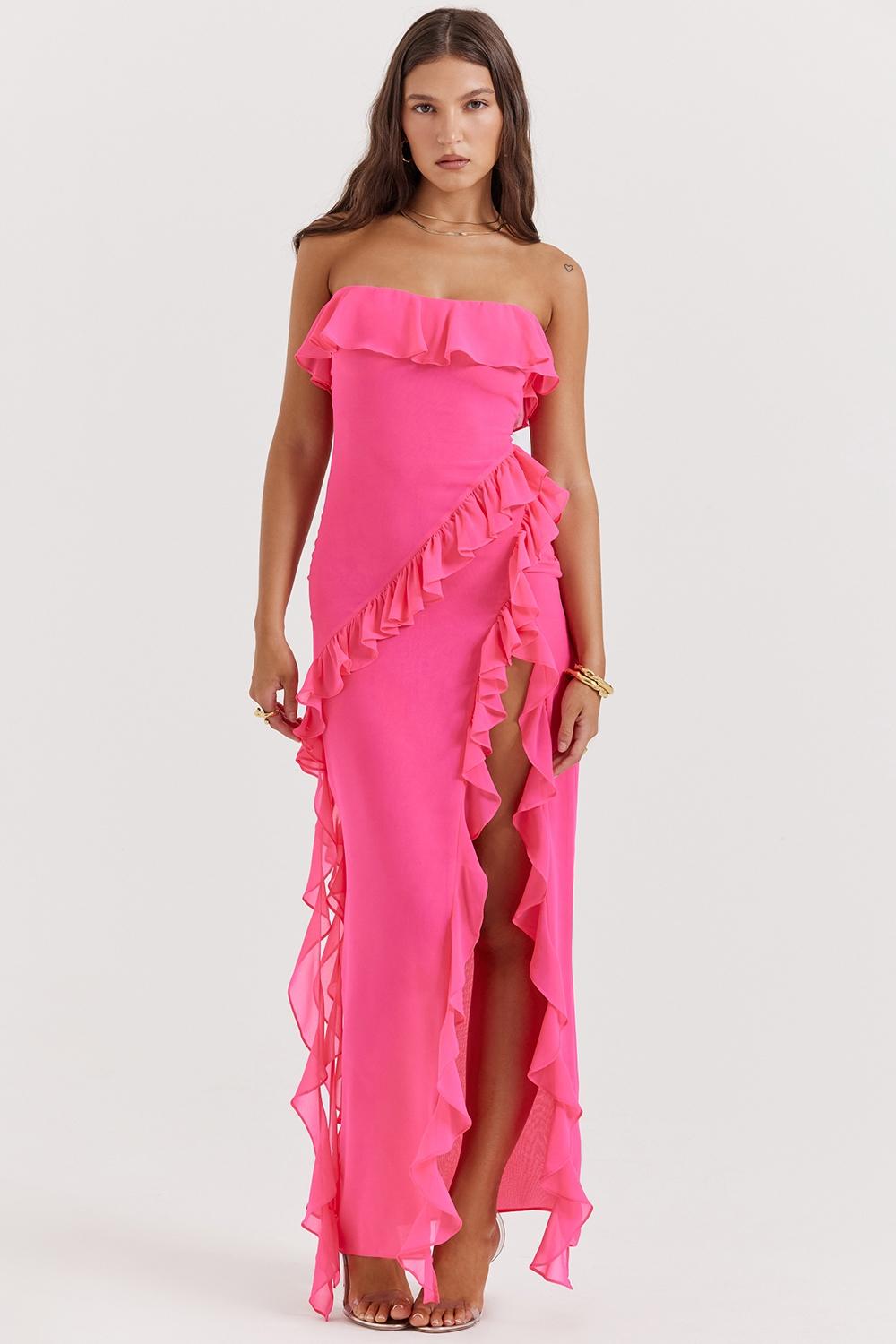 Sarina  fuchsia ruffle maxi dress - sale Product Image