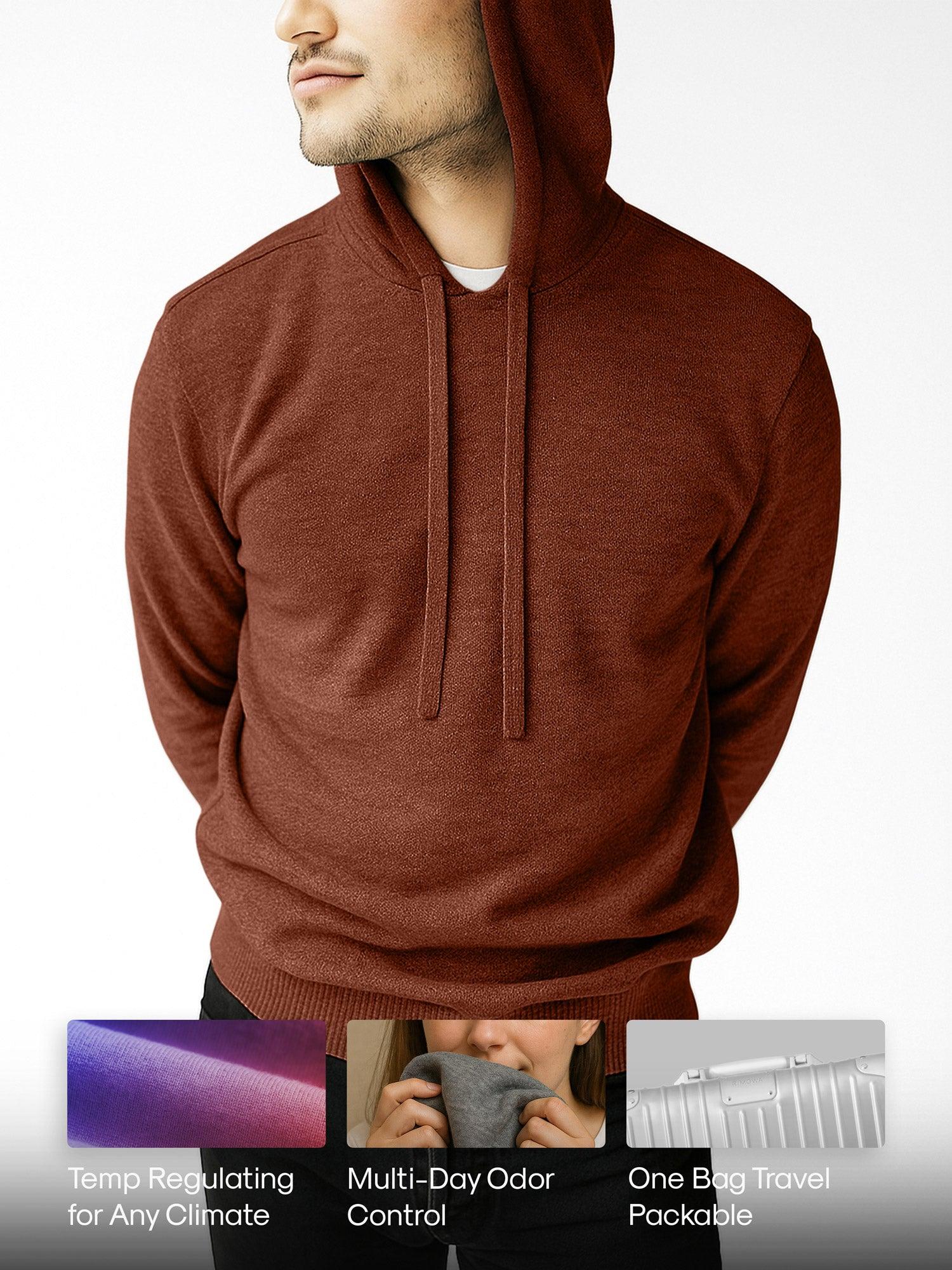 Men's Travel Merino Hoodie - Merlot Product Image