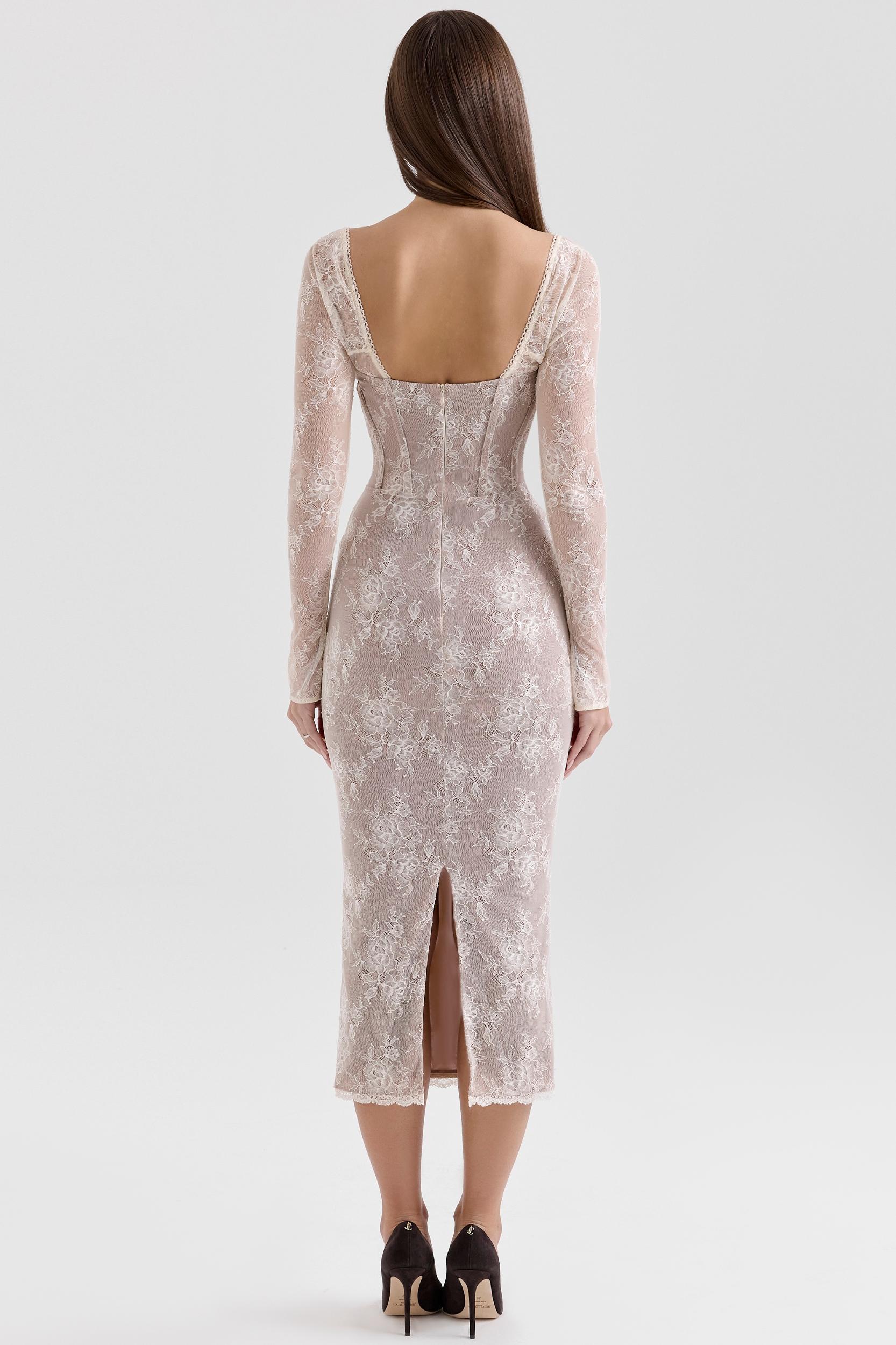 Saisha  ivory lace long sleeve midi dress - sale Product Image