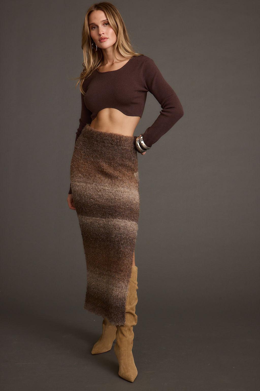 Malorie Brown Cropped Ribbed Sweater Product Image