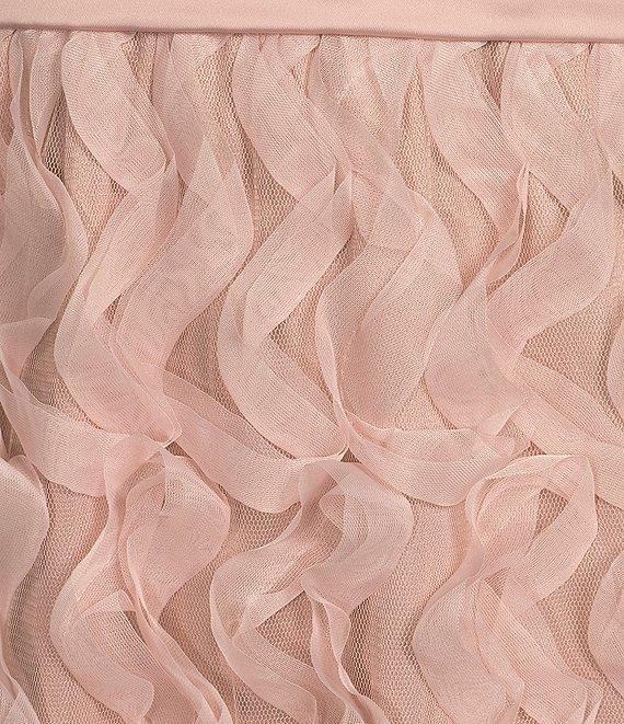 JS Collections Satin Ruffle Mesh V Neck Sleeveless Gown Product Image