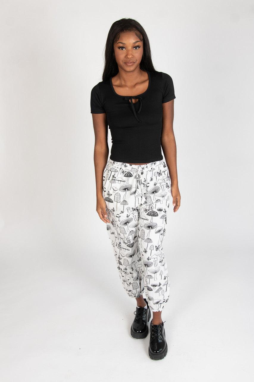 Black & White Mushroom Print Joggers Product Image