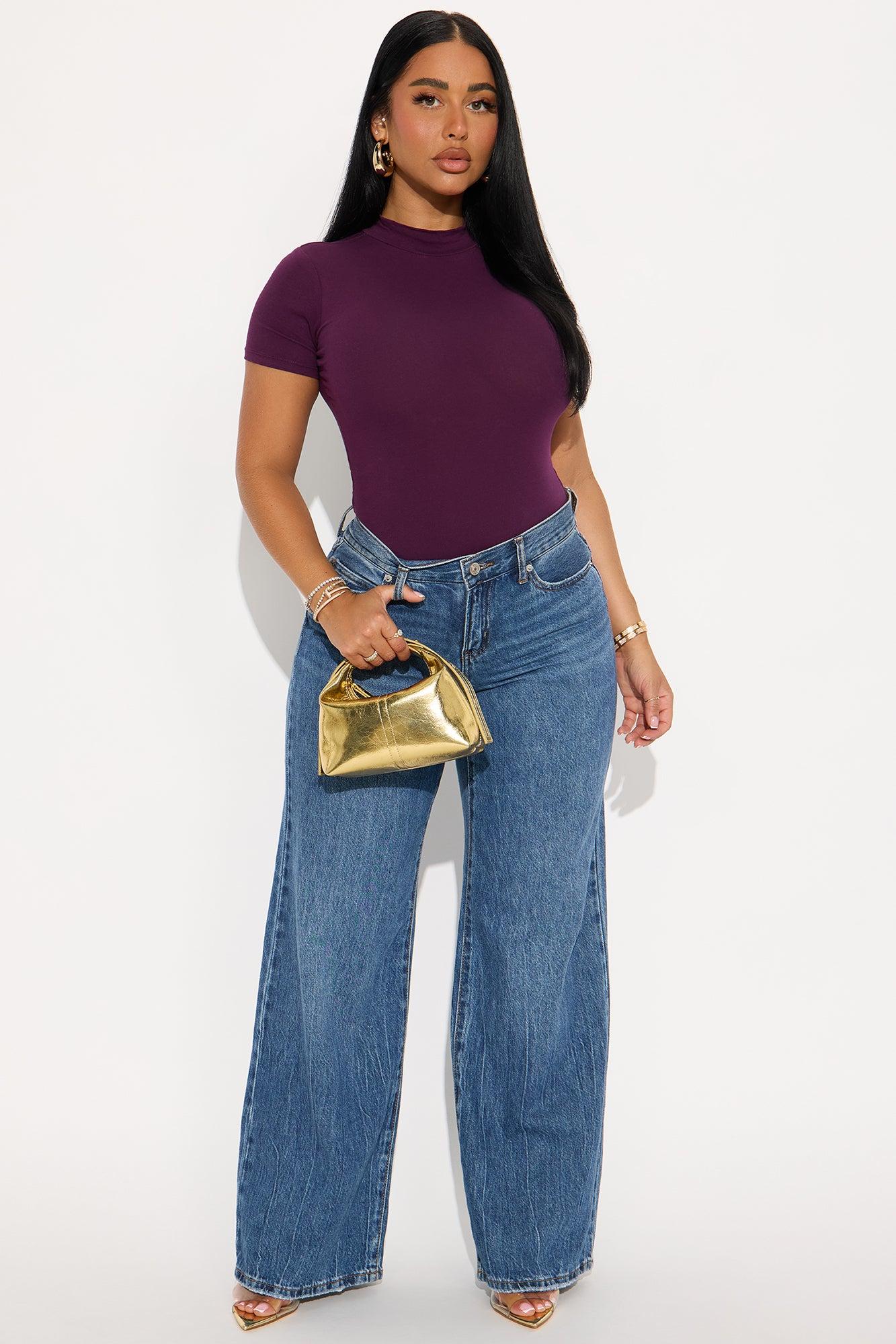 Basic Mock Neck Bodysuit - Plum Female Product Image