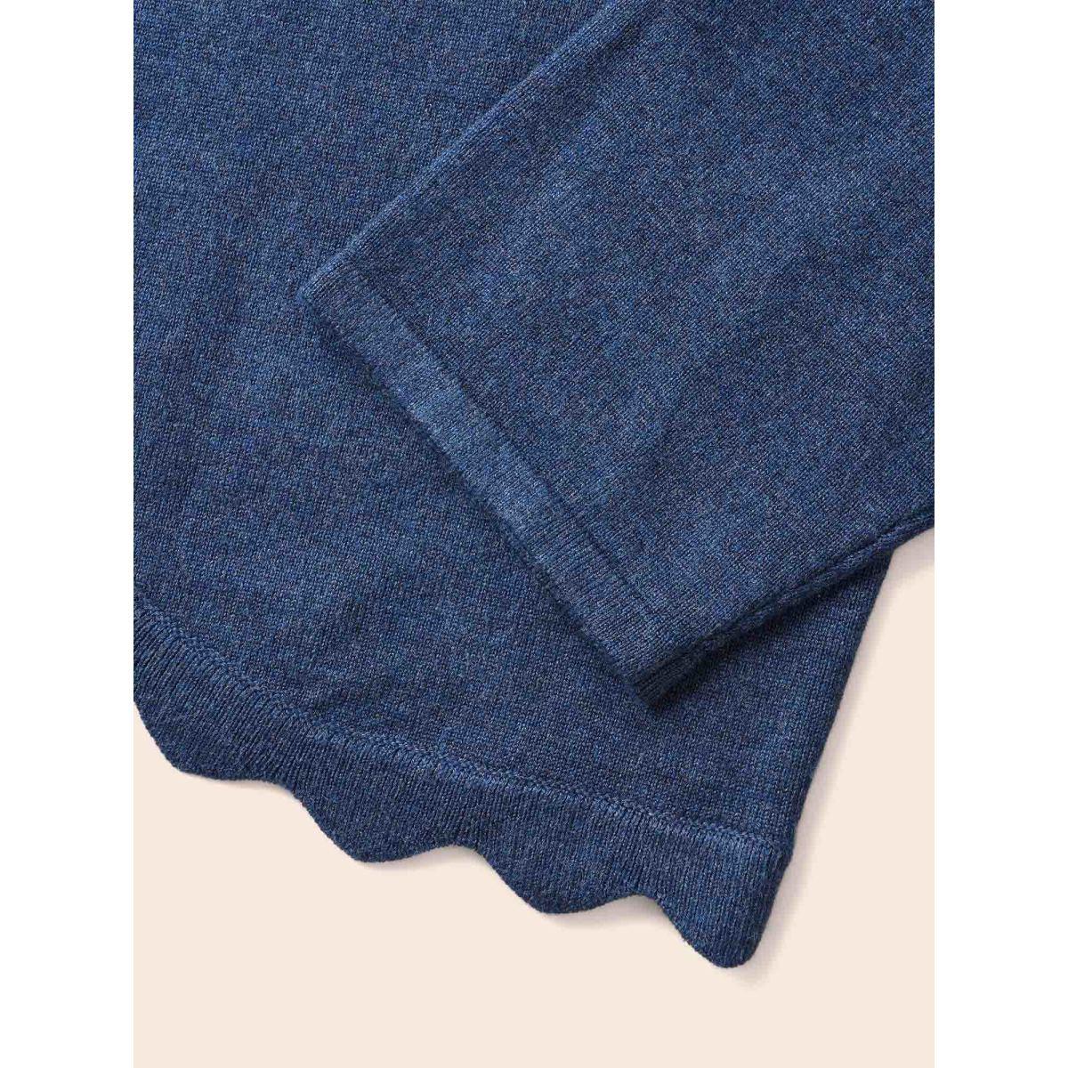 Plus Size Supersoft Essentials Solid Scalloped Trim Cardigan Midnight Women Casual Loose Long Sleeve Everyday Cardigans BloomChic 12/L Product Image