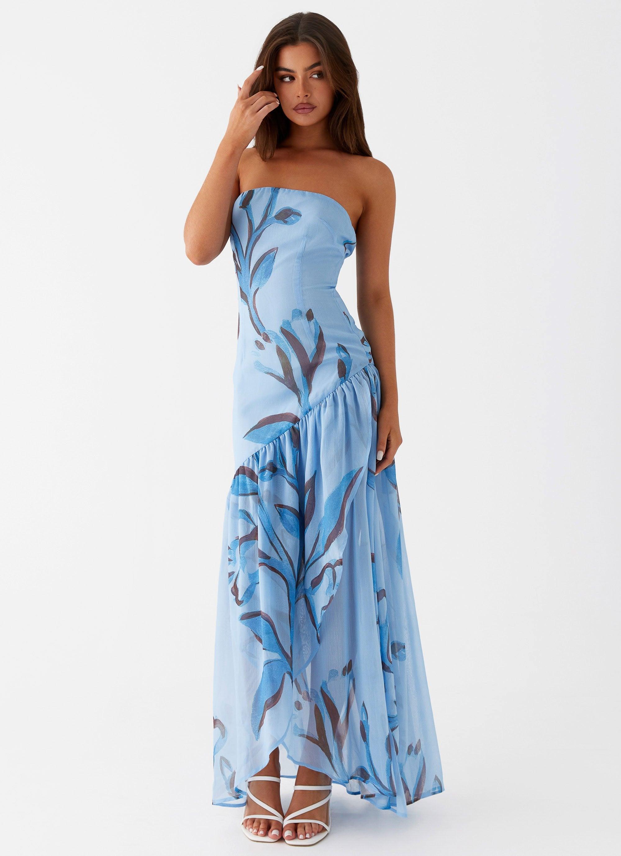 Solaris Strapless Maxi Dress - Blue Floral Product Image