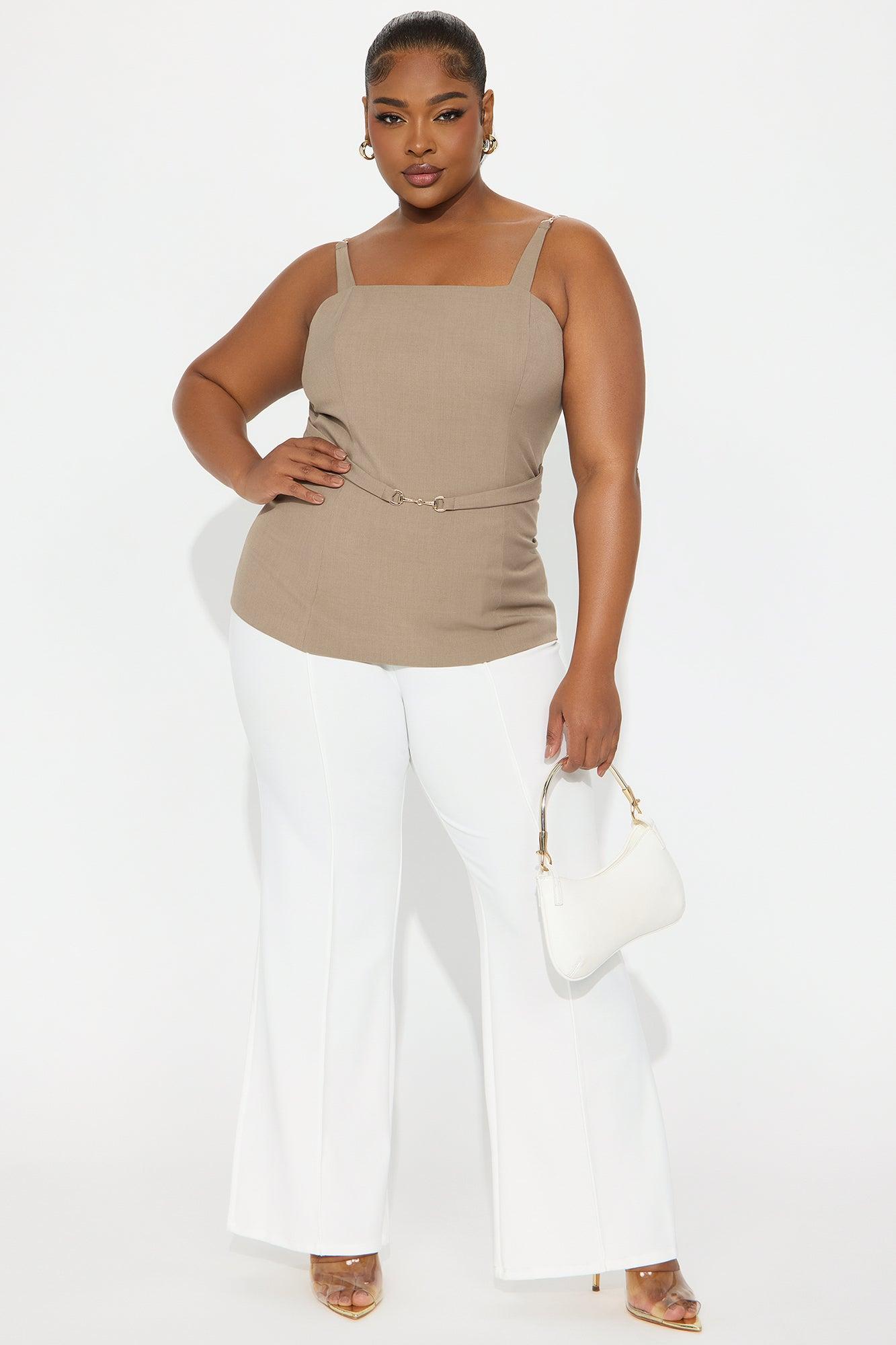 Business Only Belted Top - Taupe Product Image