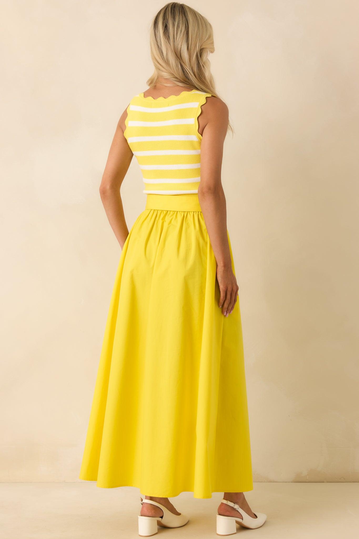 Prosperina Greer Sunshine Yellow Stripe Cotton Midi Dress Product Image