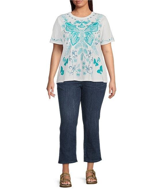 JOHNNY WAS Plus Size Benedita Embroidered Knit Crew Neck Short Sleeve Tee Product Image