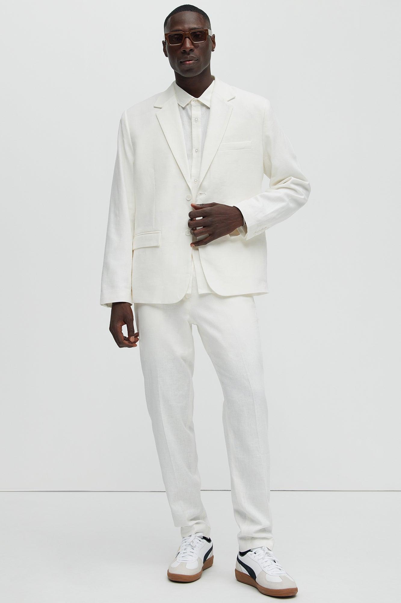 Bahamas Straight Linen Trousers - White Product Image