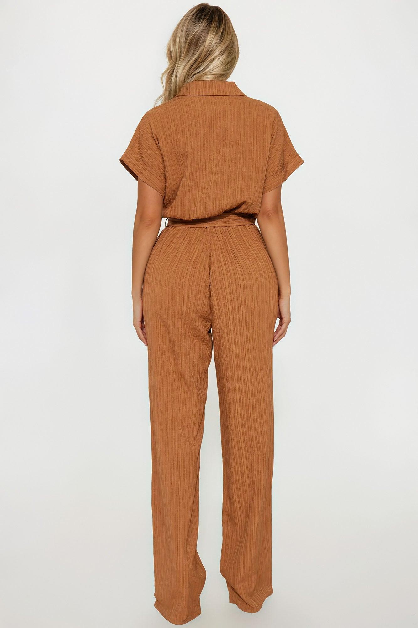 Pamela Collared Jumpsuit - Brown Female Product Image