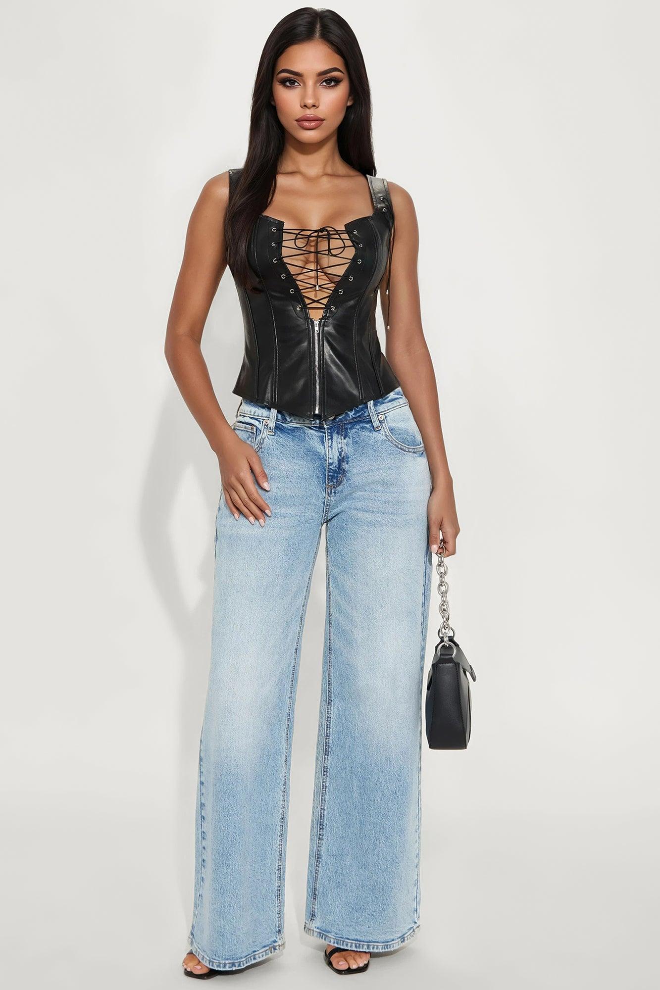 The Old Days Faux Leather Corset Top - Black Female Product Image