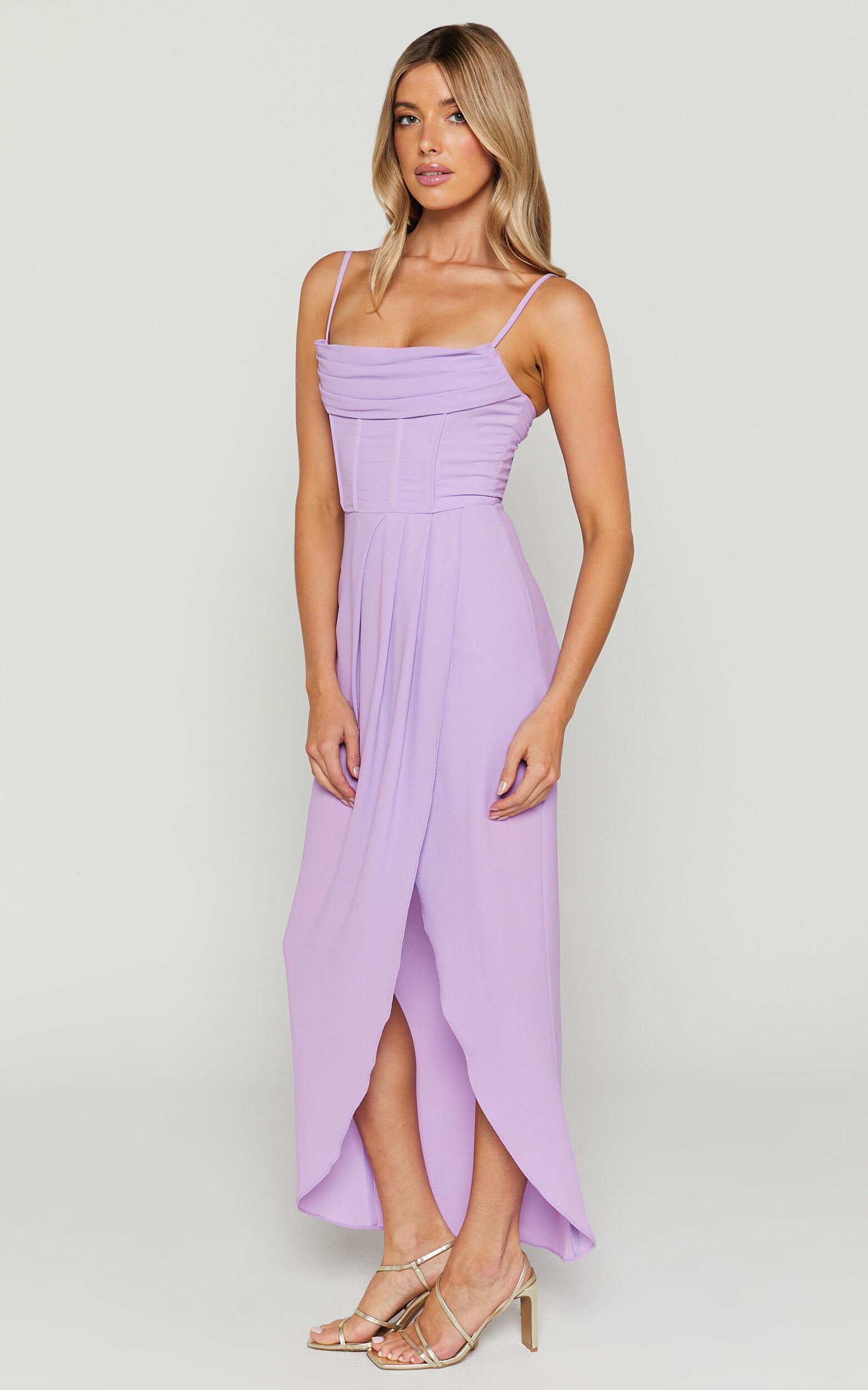 Andrina Midi Dress - High Low Wrap Corset Dress in Lilac Product Image