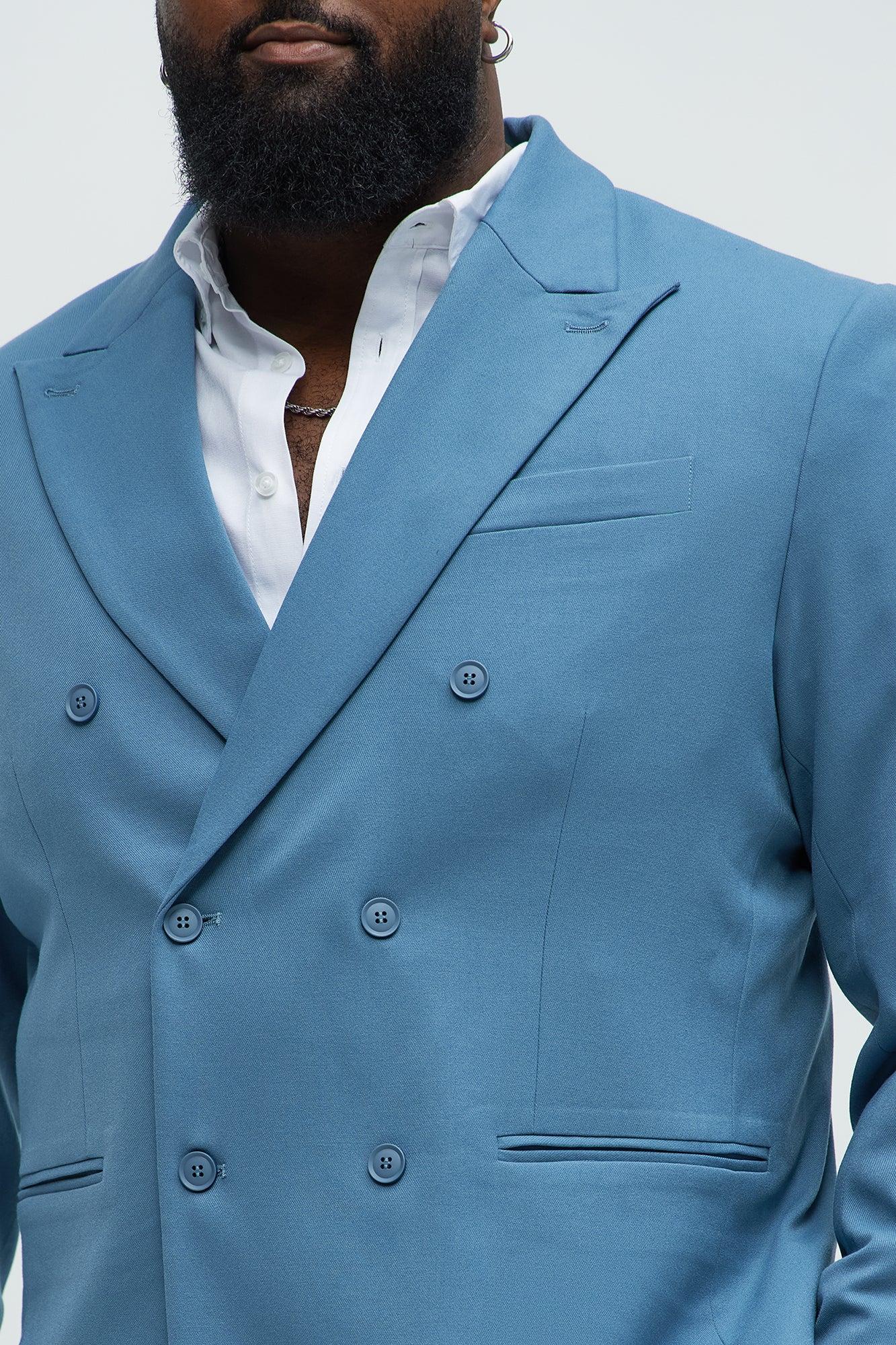 High Peak Lapel Suit Blazer - Slate Blue Product Image