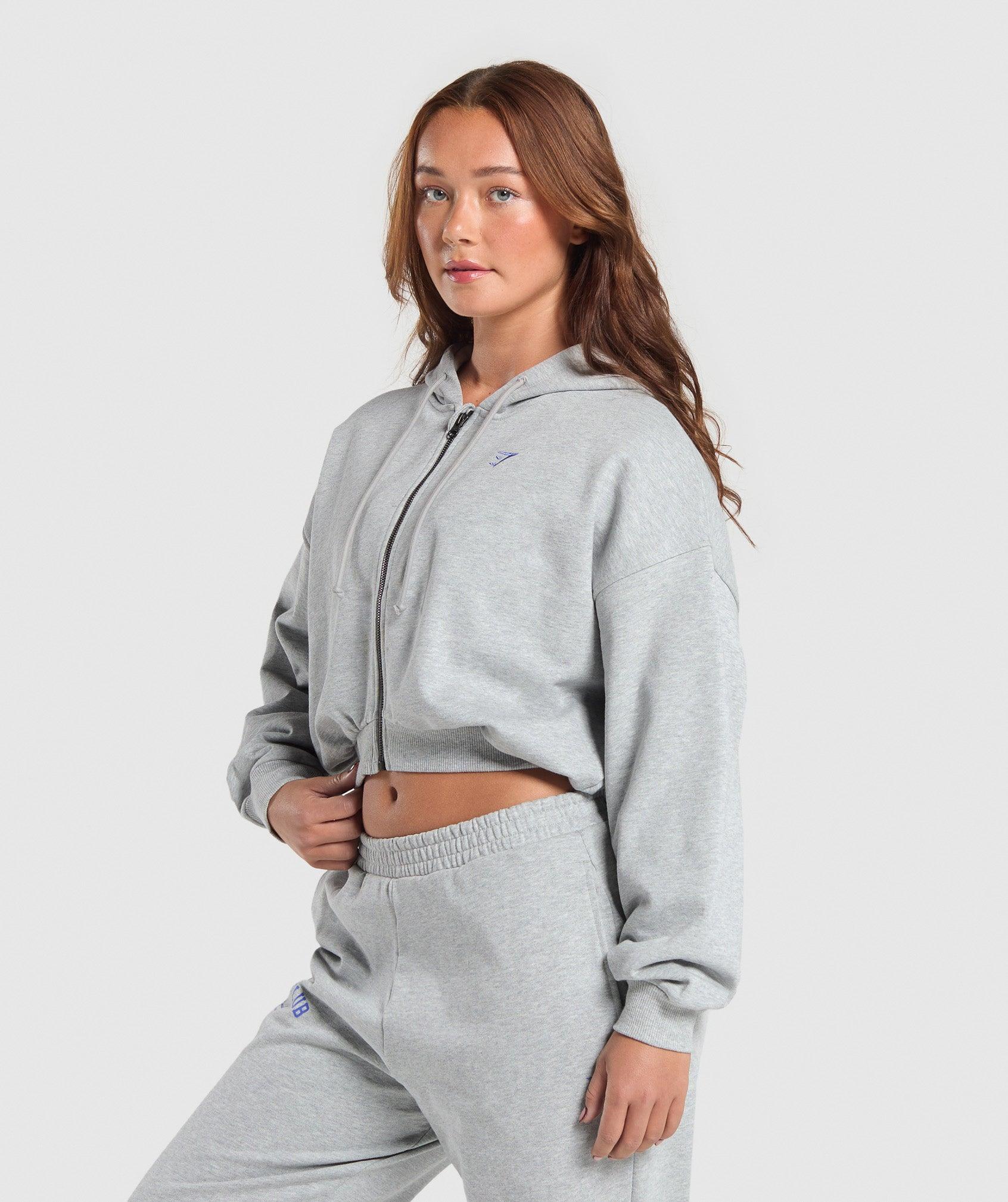 Gymshark Lifting Club Cropped Zip Up Hoodie - Light Grey Core Marl Female Product Image