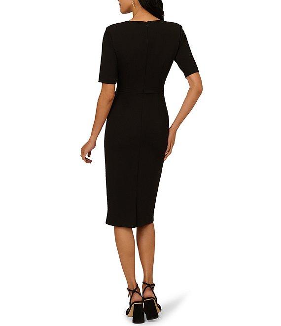 Adrianna Papell Crew Neck Short Sleeve Bow Front Crepe Sheath Dress Product Image