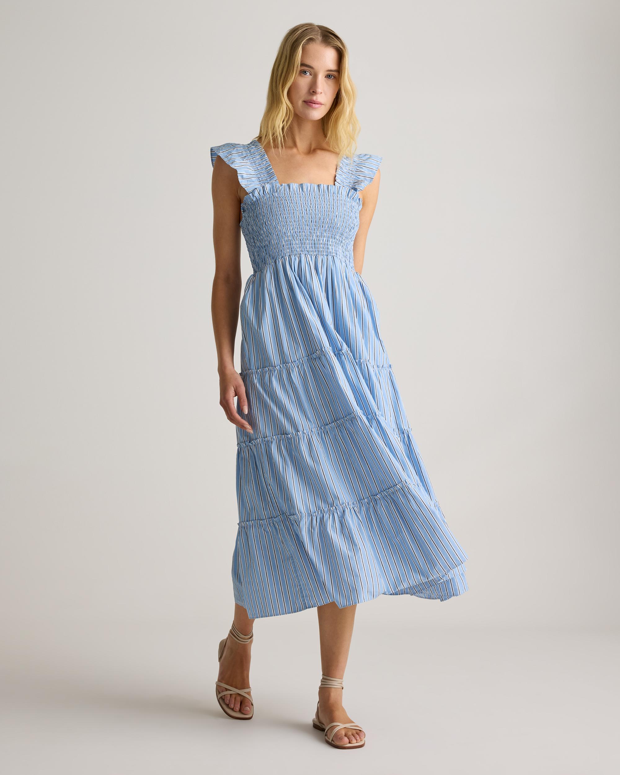 Quince | Women's Poplin Smocked Midi Dress Organic Cotton Product Image