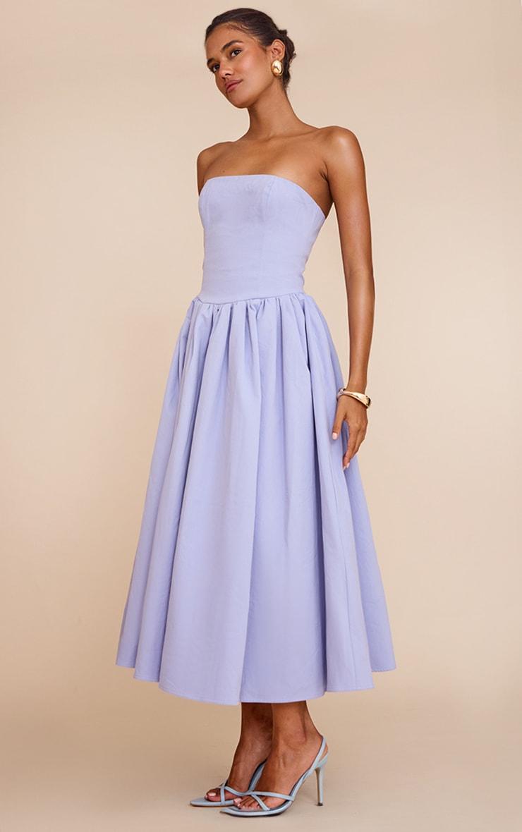 Cornflower Blue Woven Bandeau Ruched Skater Midaxi Dress Product Image