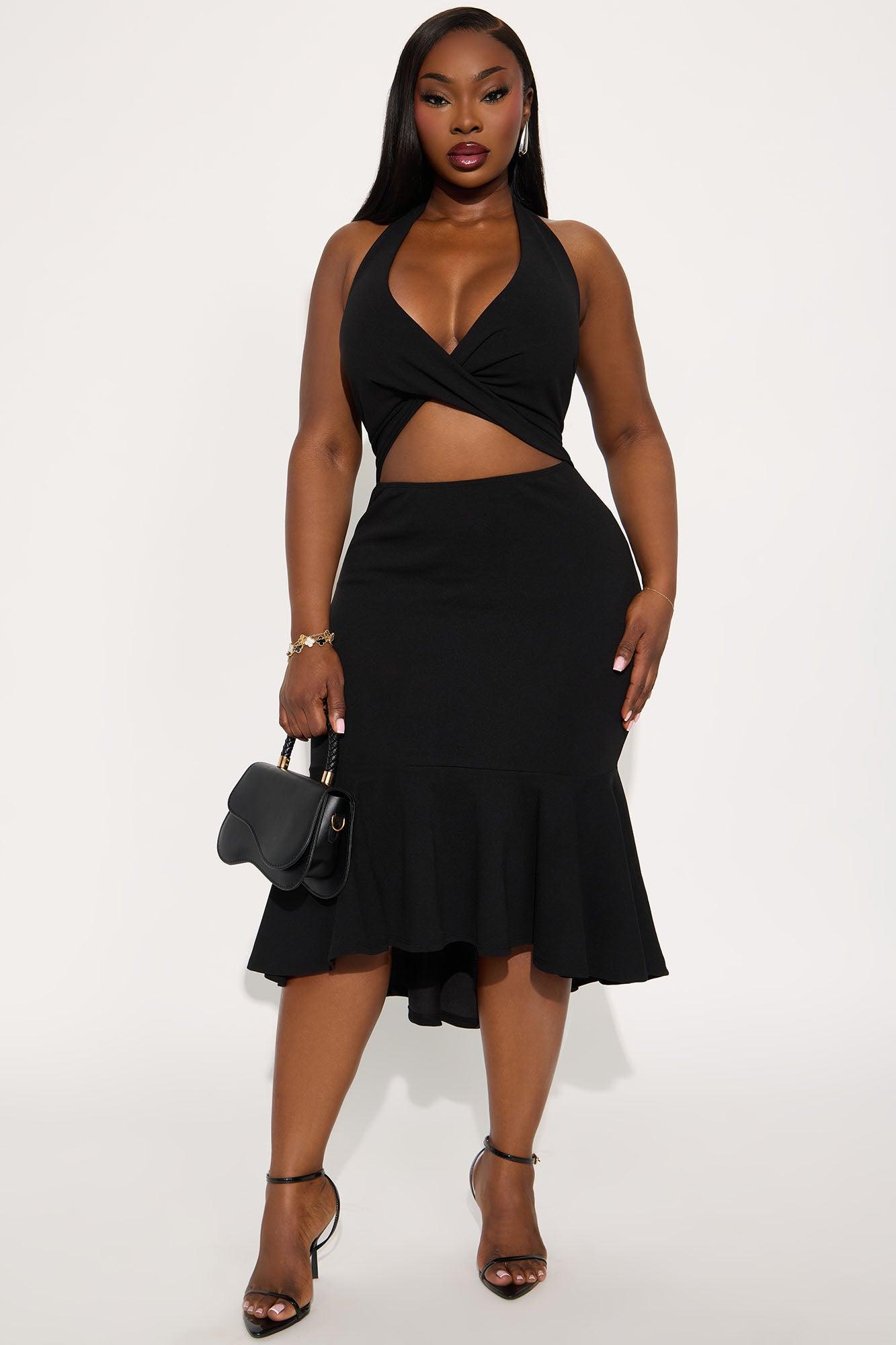 Liana Twist Halter Midi Dress - Black Female Product Image