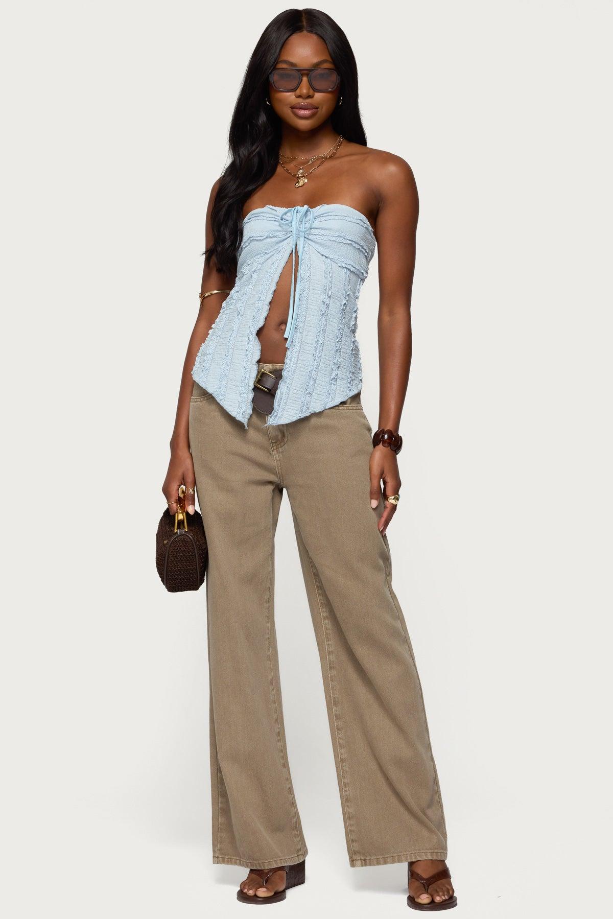 Textured Ruffle Split Front Strapless Top Product Image