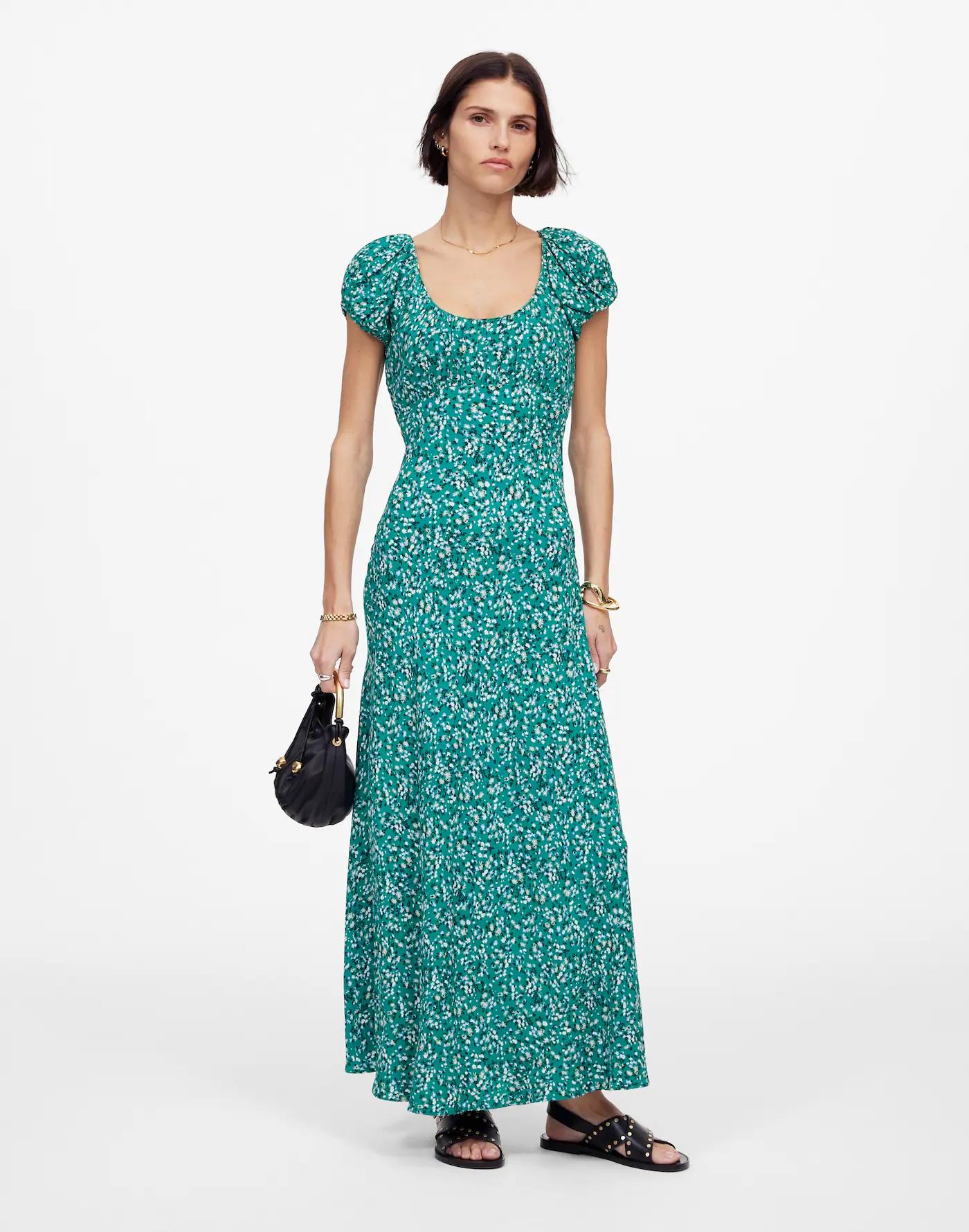 Ruched Scoopneck Midi Dress in Floral Product Image