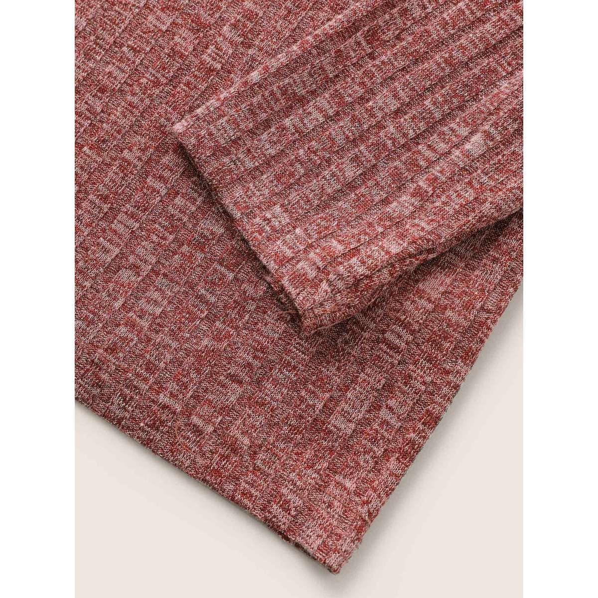 Plus Size Heather Plisse Long Sleeve T-shirt Russet Women Elegant Non Colorblock V-neck Everyday T-shirts BloomChic 14-16/1X Product Image