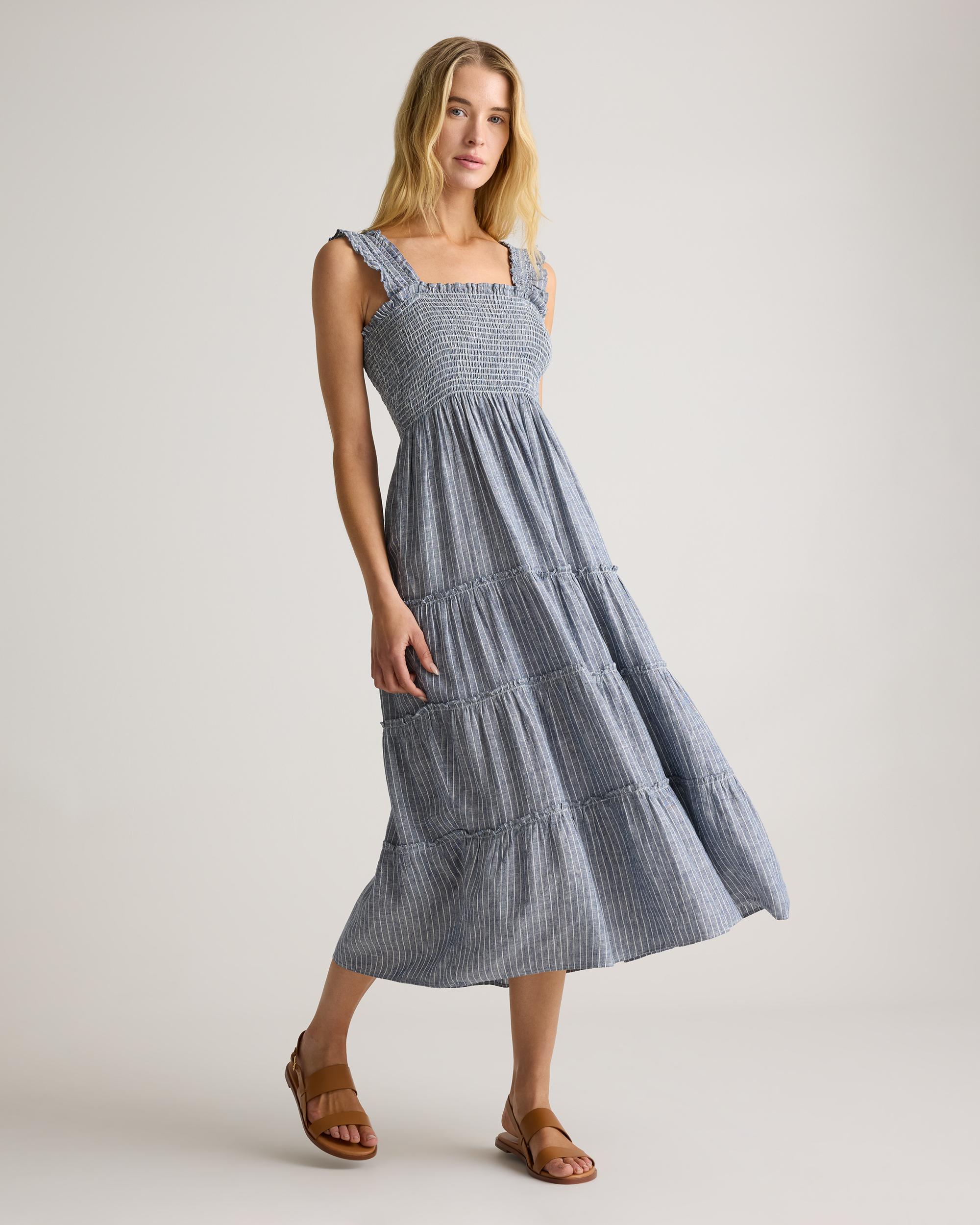 Quince | Women's 100% European Linen Smocked Midi Dress Product Image
