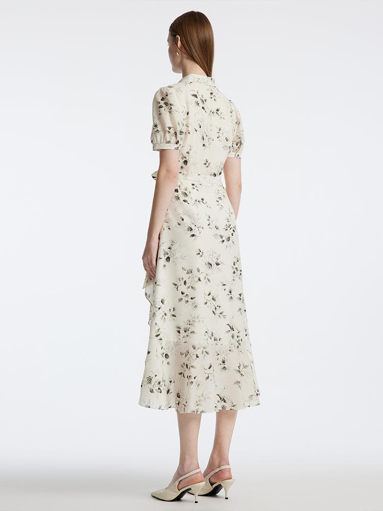 Acetate Ink Floral Print Wrap Midi Dress Product Image