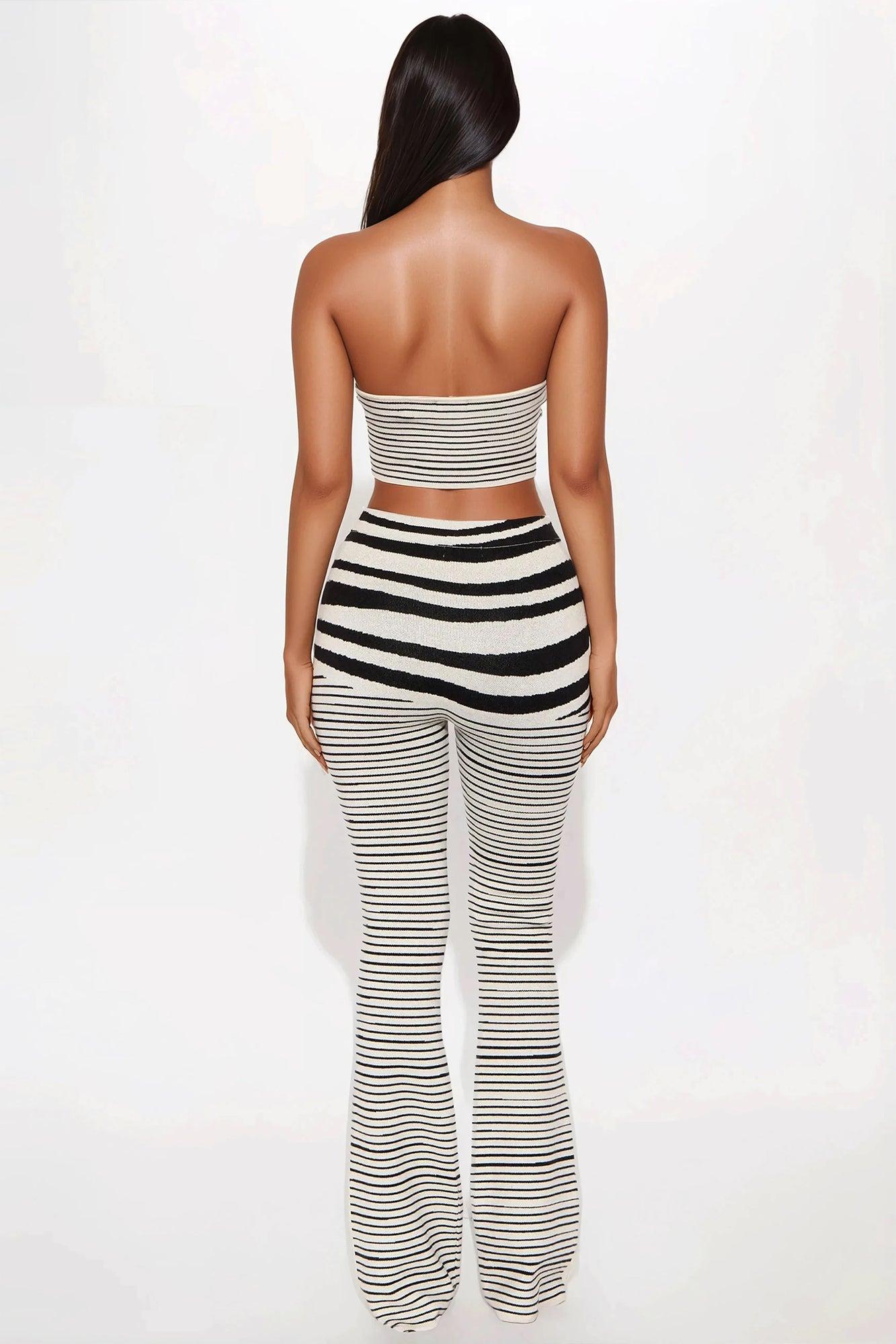 Knot Your Average Sweater Knit Pant Set - White/Black Product Image