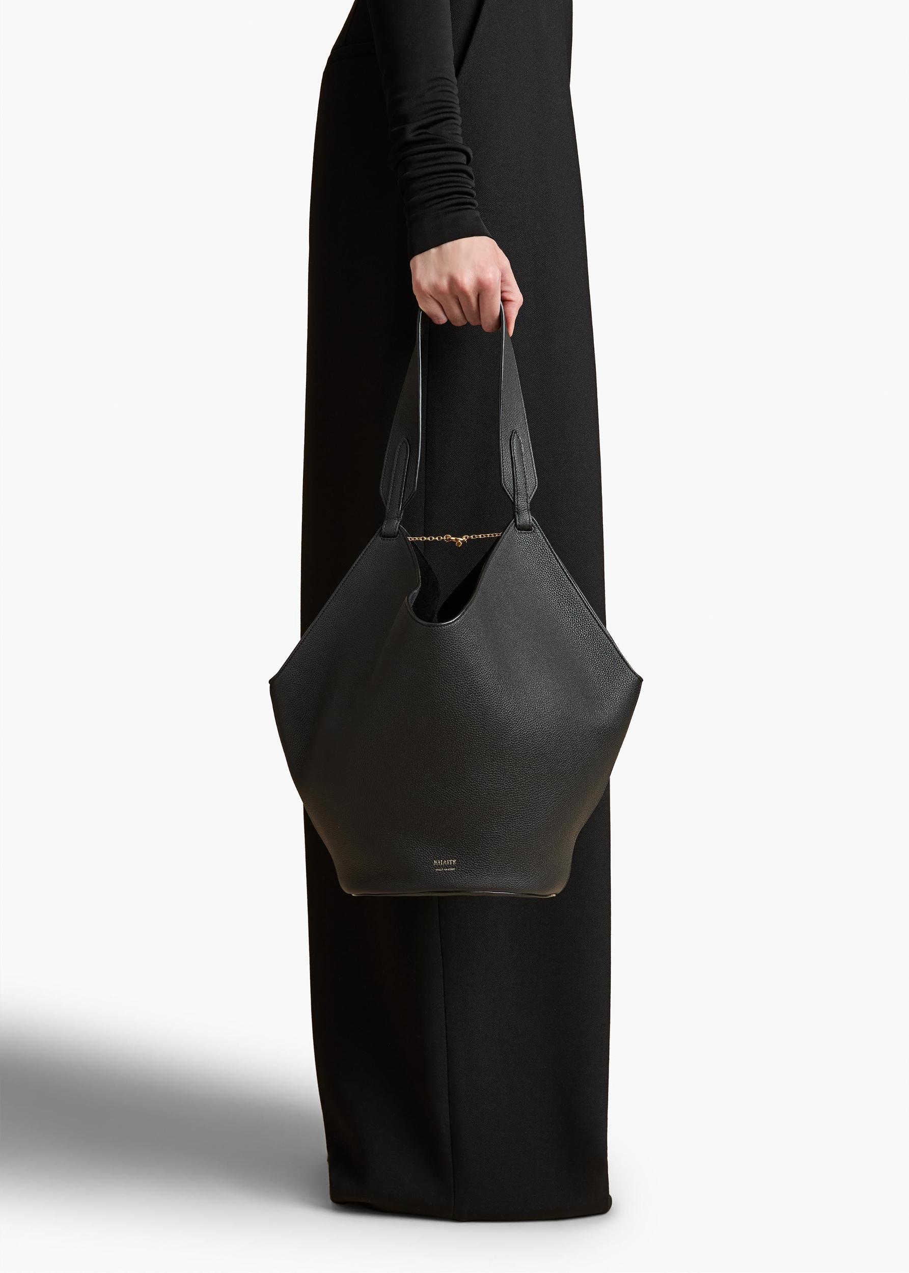 Small Lotus Tote in Black Pebbled Leather Product Image