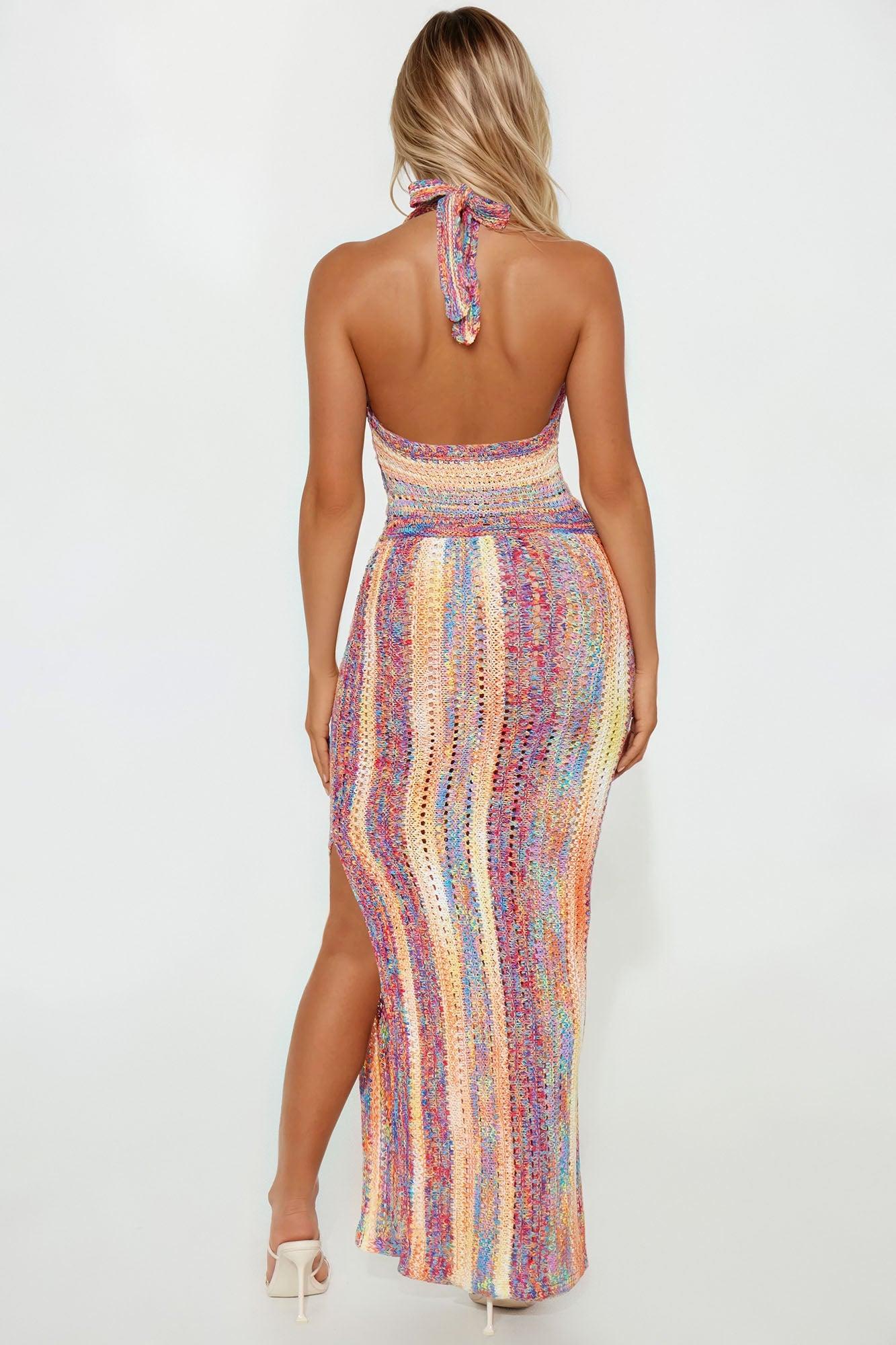 In Paradise Backless Crochet Maxi Dress - Orange/combo Product Image