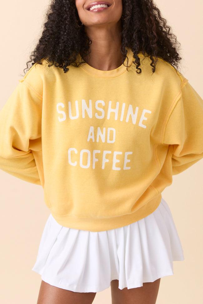 Sunshine and Coffee Yellow Raw Hem Fleece Graphic Sweatshirt Product Image