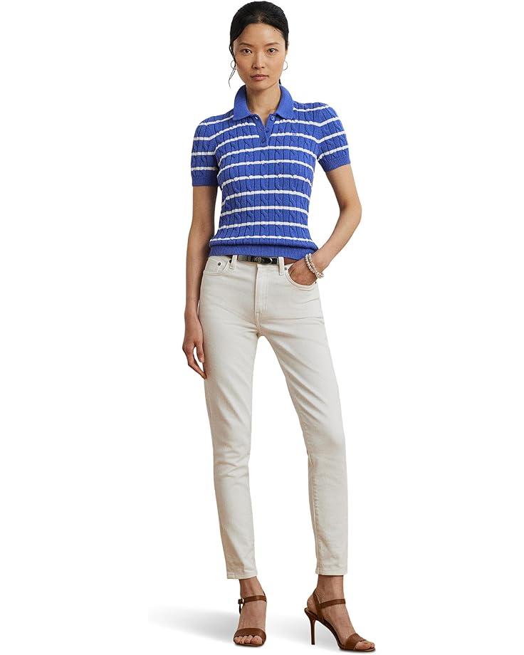 Petite Cable-knit Cotton Polo Sweater Product Image