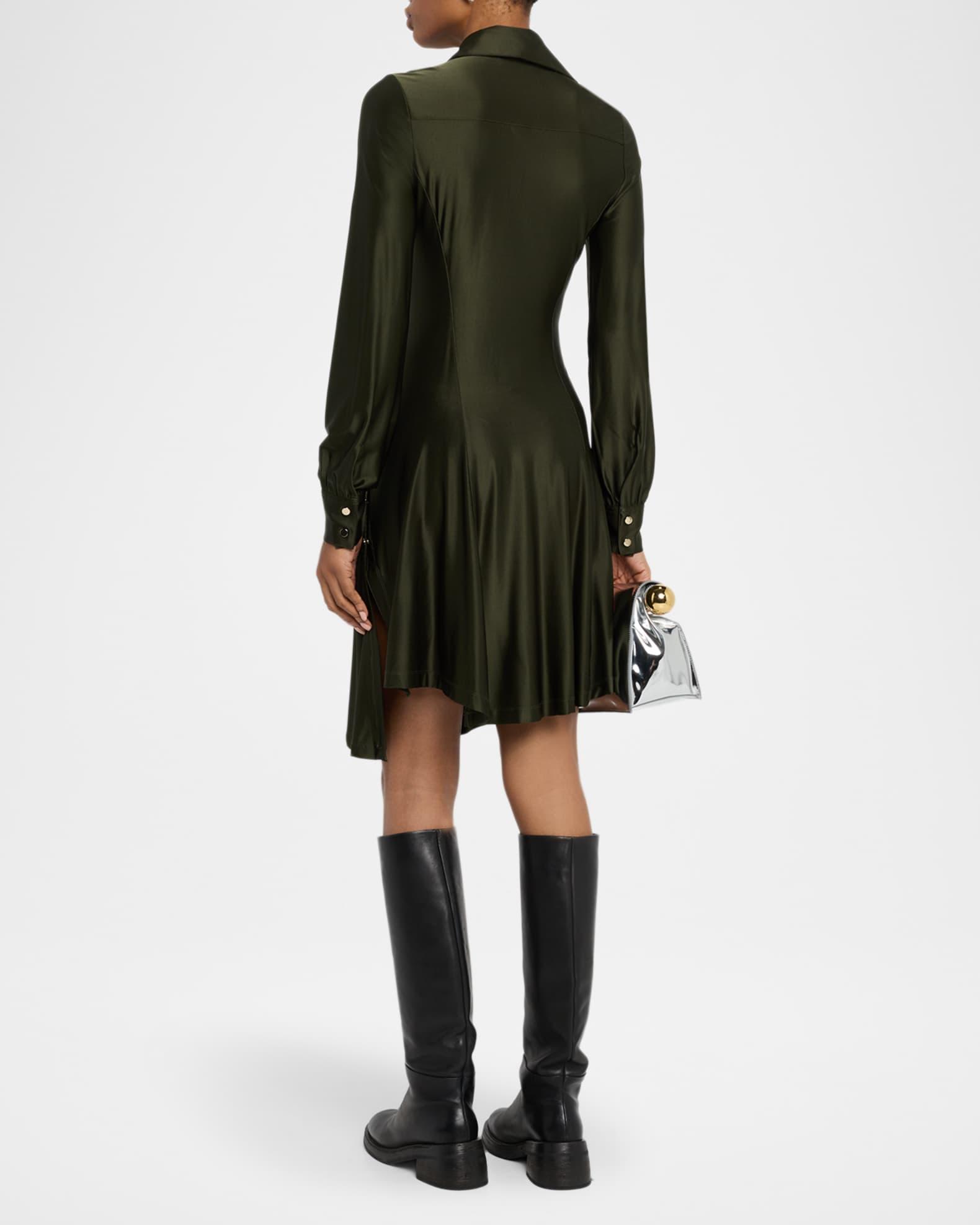 Ruched Button Long-Sleeve Mini Shirtdress Product Image