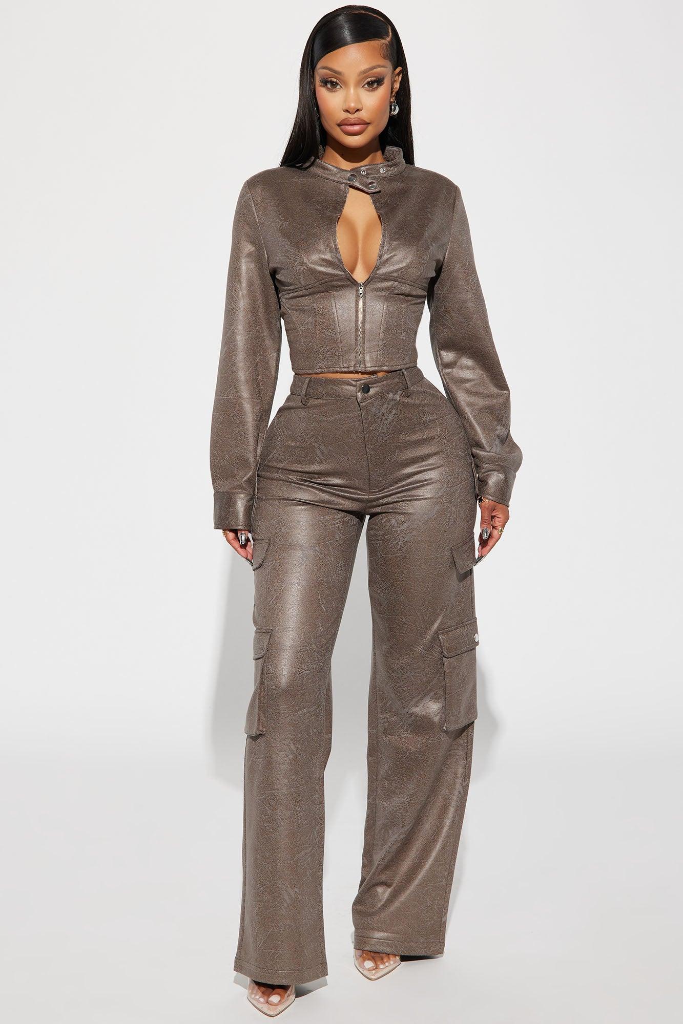 Cool Day Faux Suede Pant Set - Olive Product Image