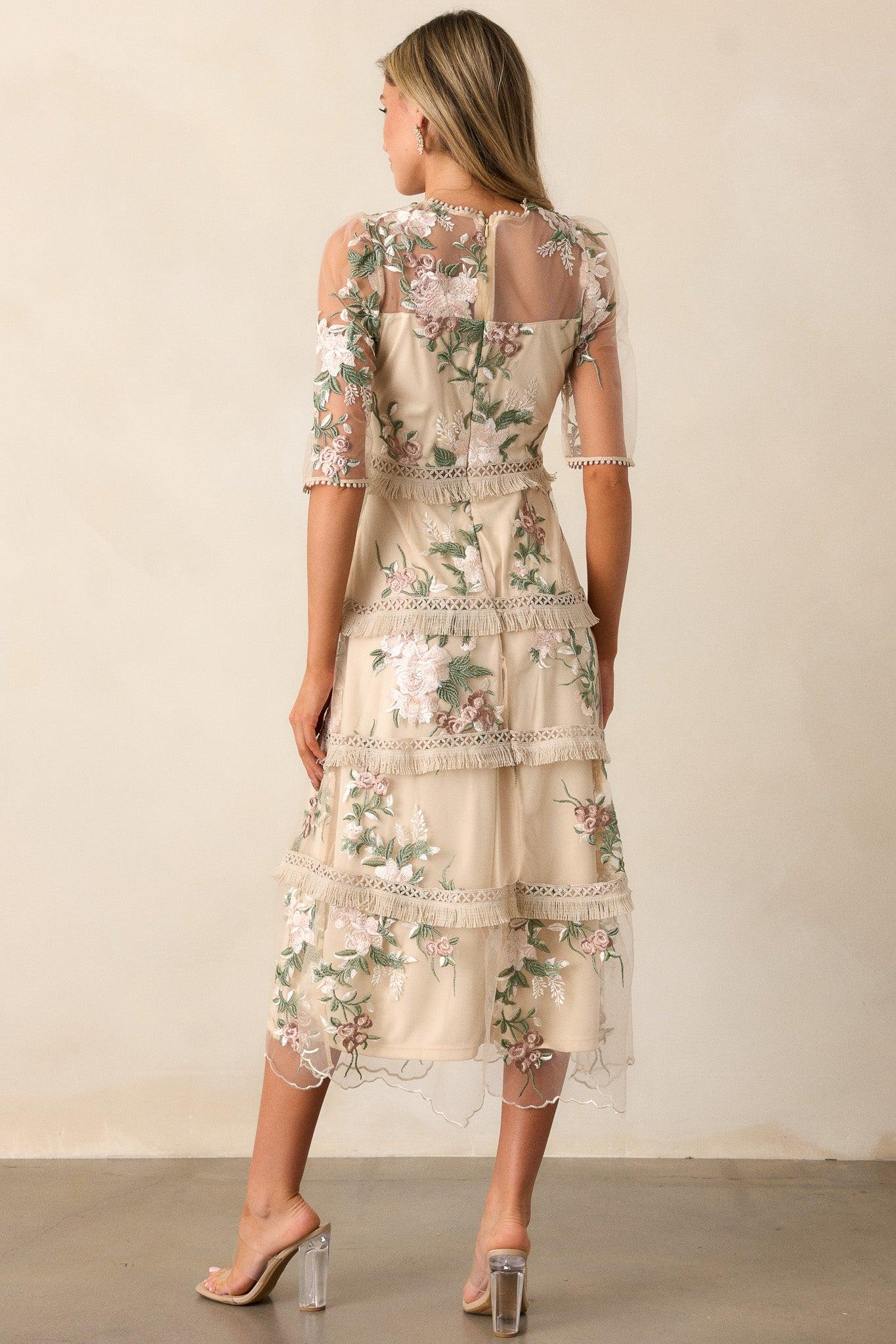 Honestly Love You Beige Floral Midi Dress Product Image