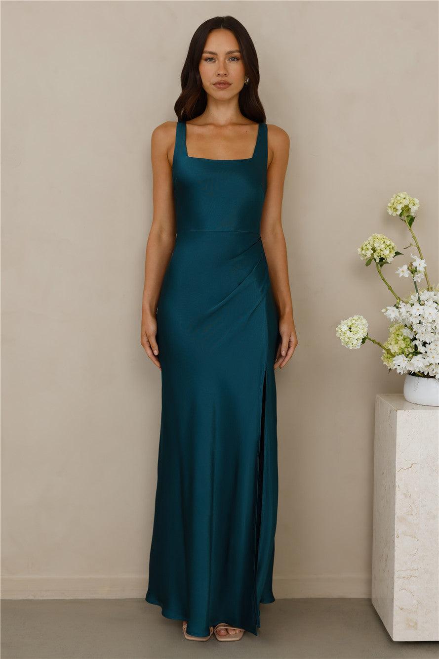 The Evelina Satin Maxi Dress Teal Product Image