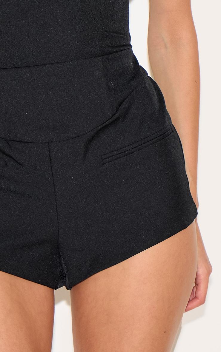 Black Tailored Woven Boatneck Cap Sleeve Romper Product Image