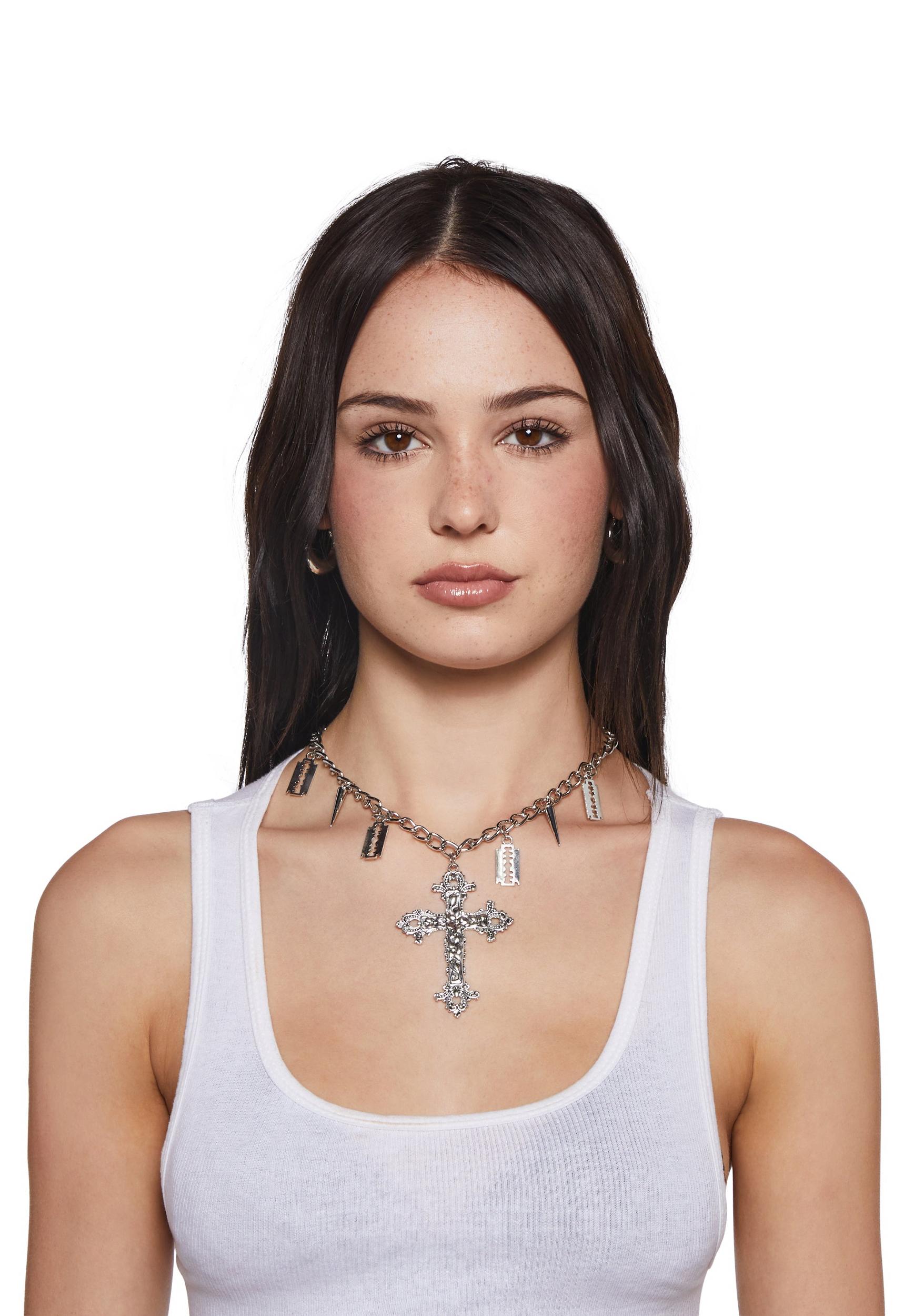 Bedazzled Cross Necklace Widow - Silver Product Image