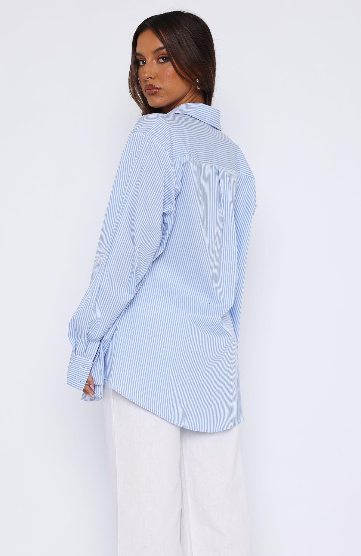 Always About Us Striped Button Up Shirt Light Blue Product Image