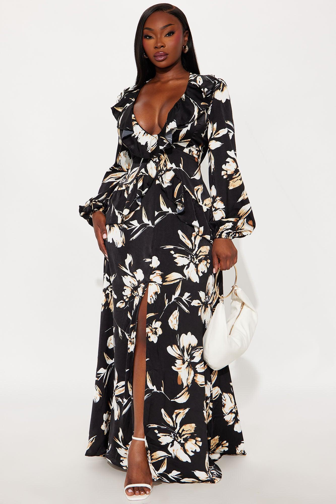 Jenna Floral Maxi Flowy Dress - Black/combo Female Product Image