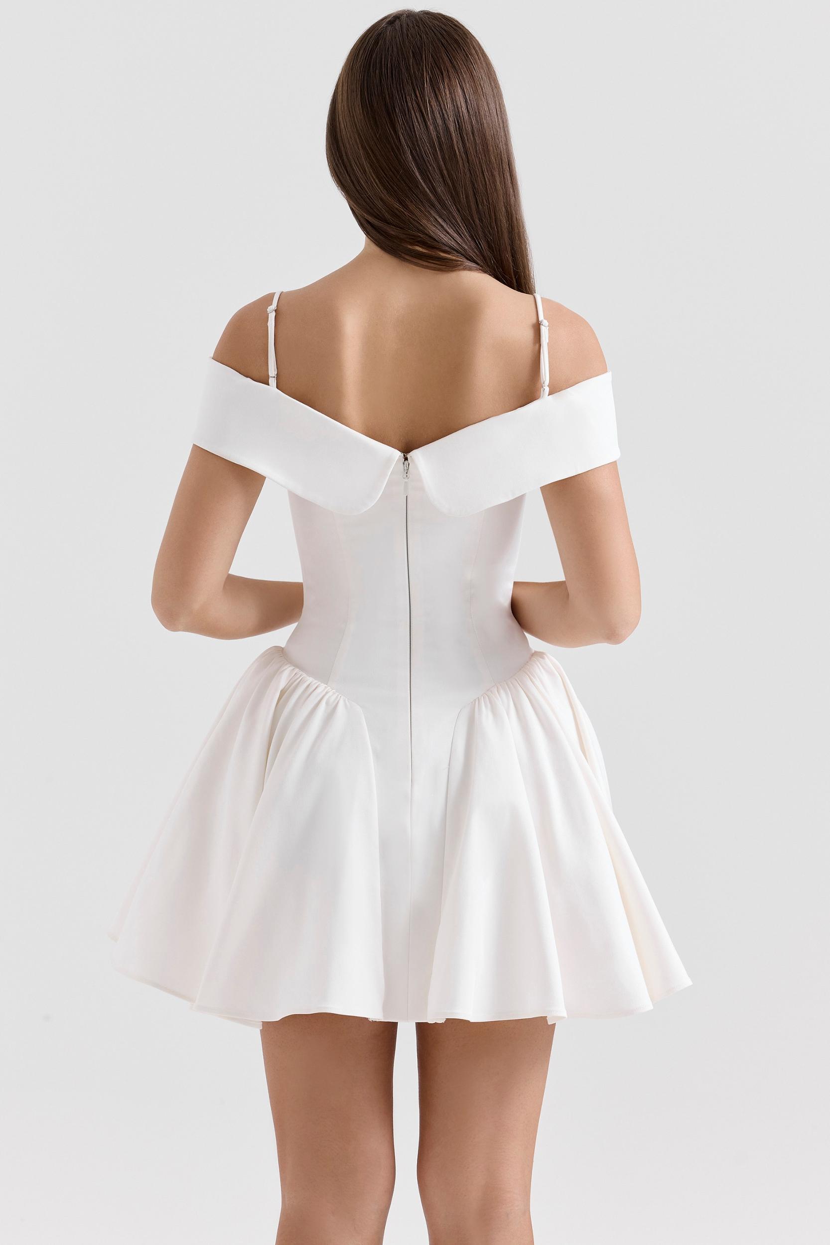 Elida  white twill off shoulder mini dress Product Image