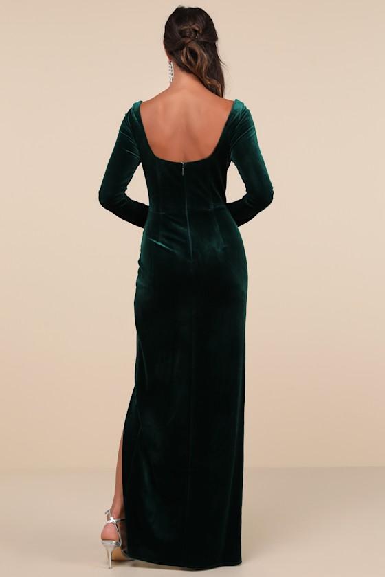 Forever Sensational Emerald Velvet Long Sleeve Maxi Dress Product Image