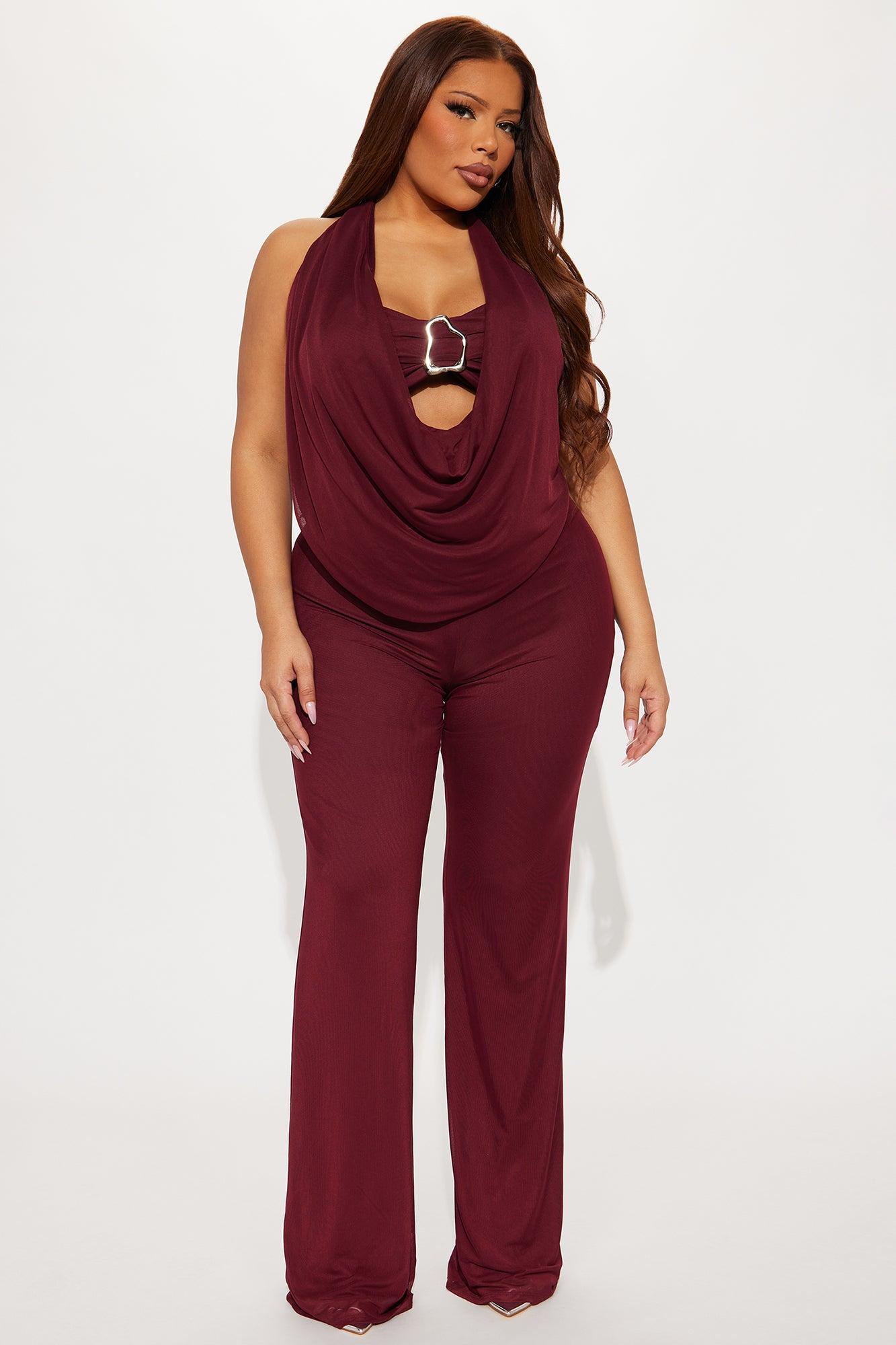 Make It Yours Mesh 3 Piece Pant Set - Burgundy Product Image