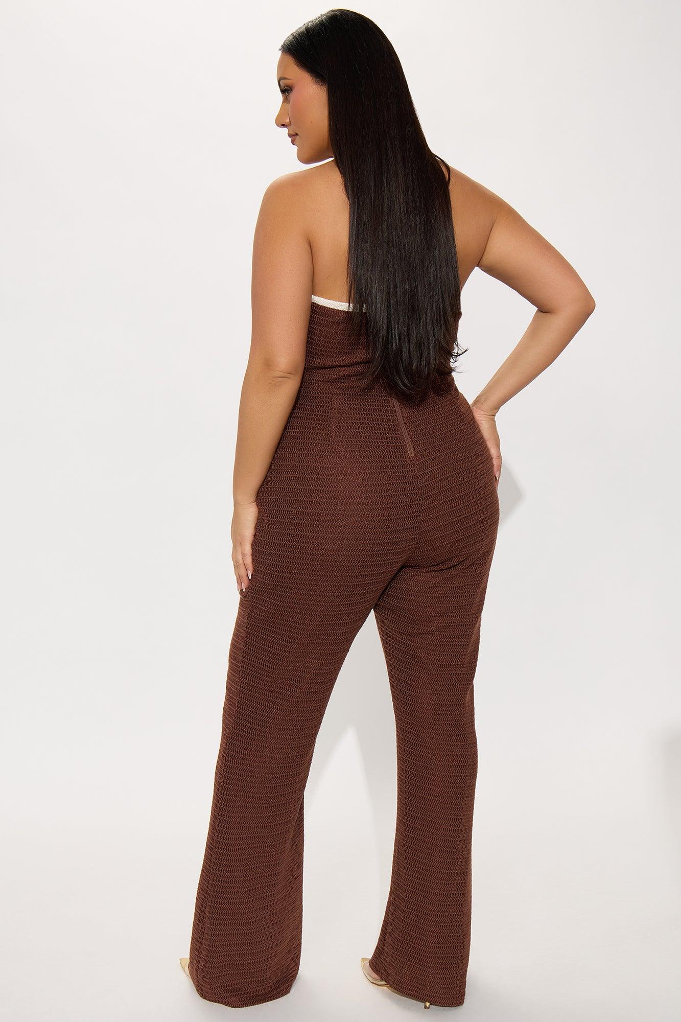 Extended Stay Crochet Jumpsuit - Chocolate/Combo Female Product Image