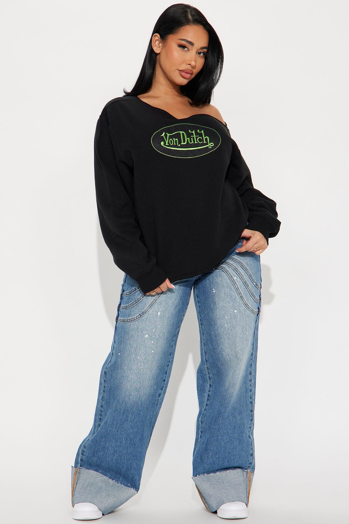 Von Dutch Off Shoulder Sweatshirt - Black Product Image