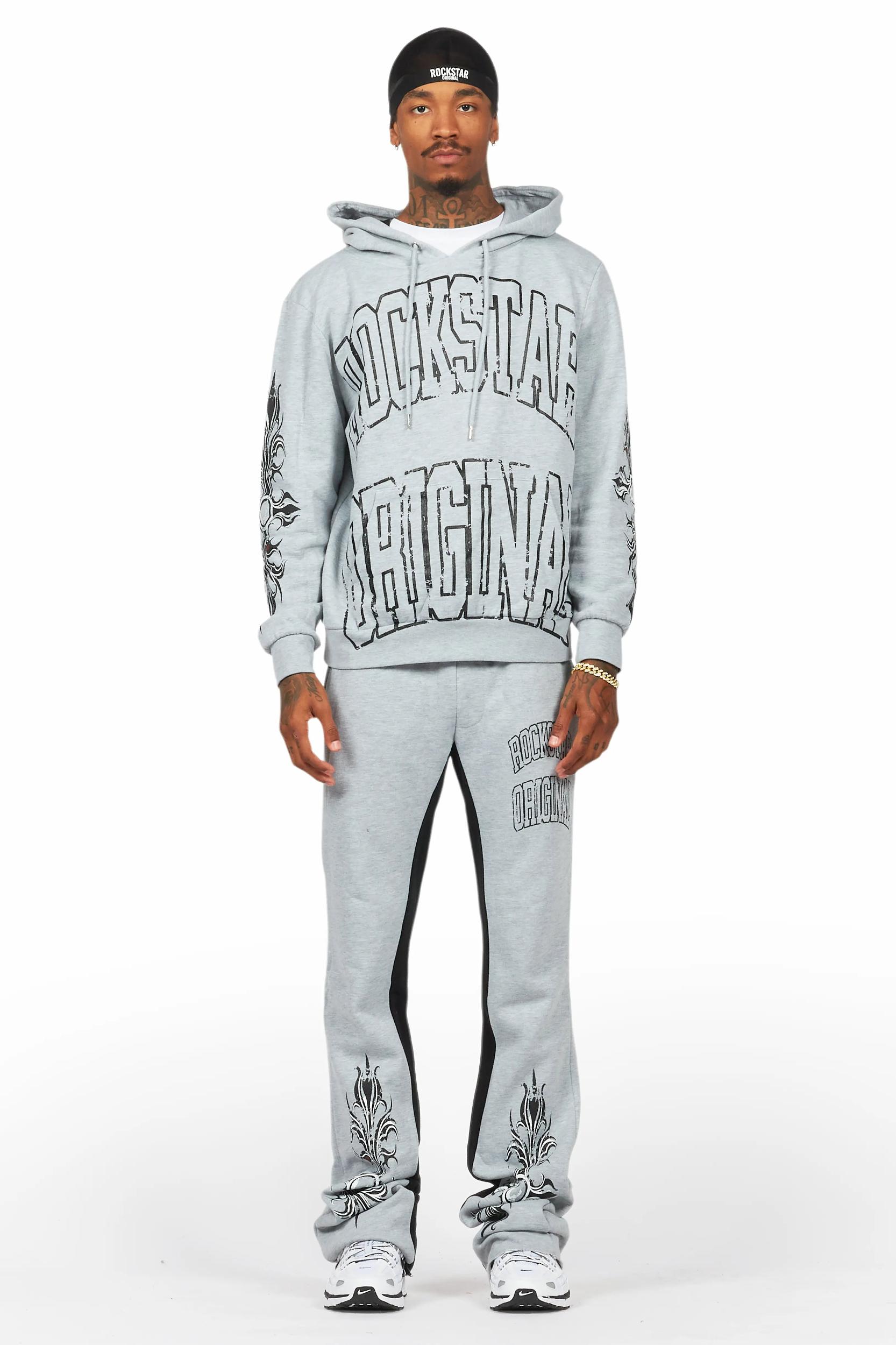Akio Heather Grey Hoodie/Baggy Track Pant Set Male Product Image